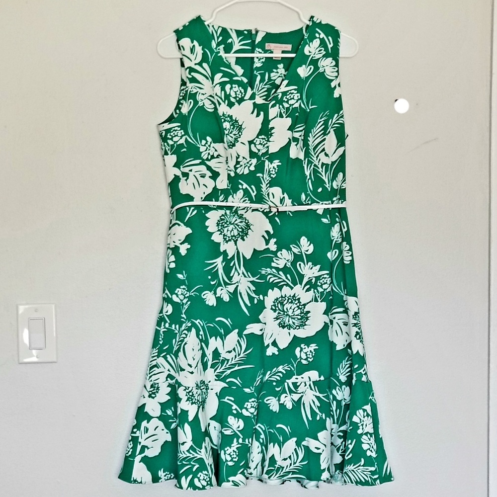 Dress Barn Green White Floral Dress with belt